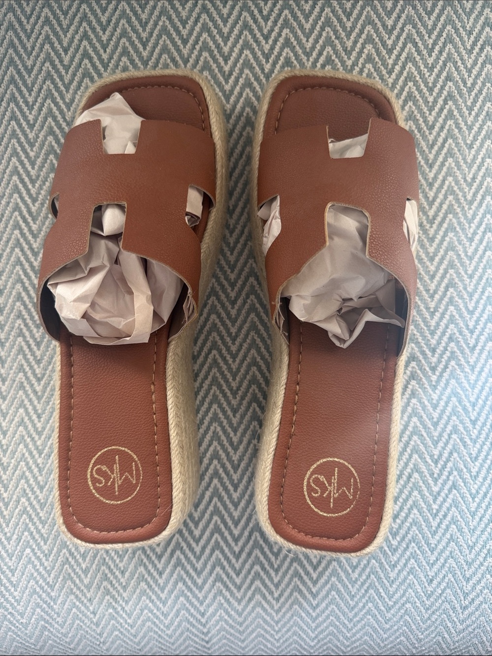 MKS Tan Brown Leather-Look Slide Mules like new size 10